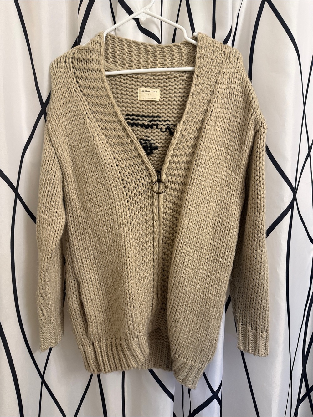 NWOT Jackson Rowe Taupe Evil Eye Open-Front Chunky Knit Cardigan - Small